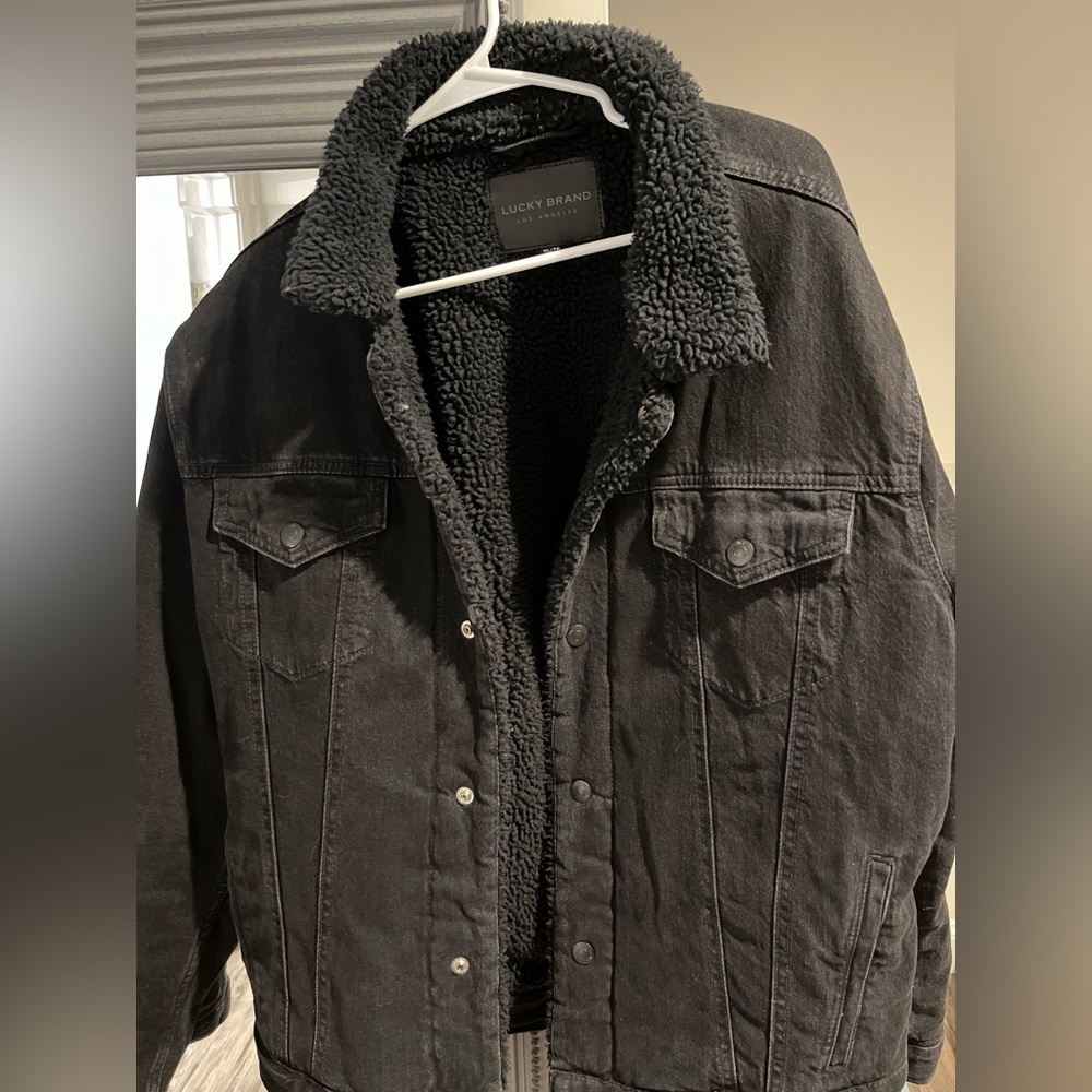 Lucky Brand Faux Shearling Lined Denim Trucker Jacket XL